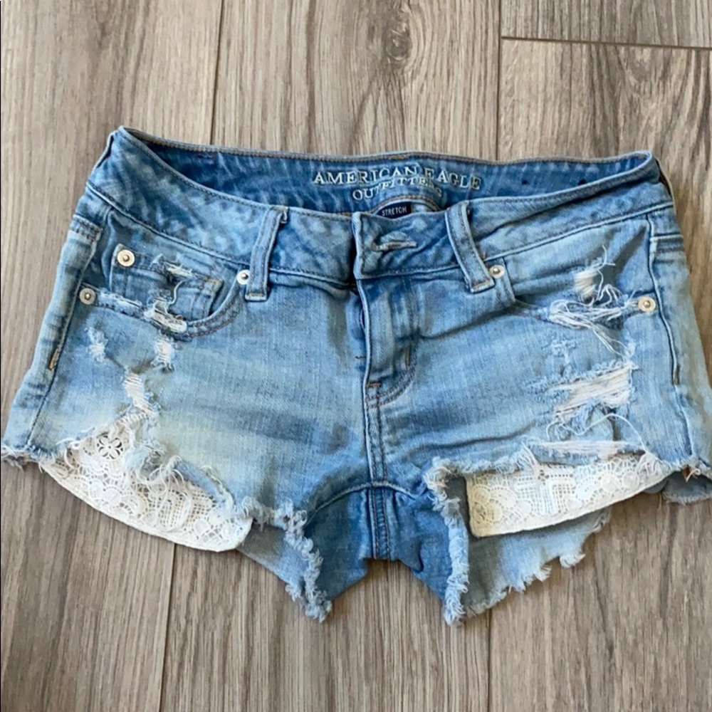 American Eagle Distressed Lace Pocket Shorts